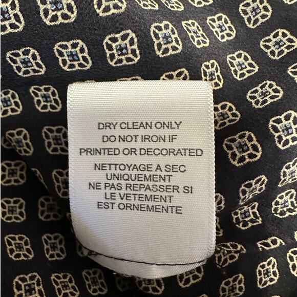 Joie Black and Tan Geometric Print Silk Split Neck Long Sleeve Blouse Size M - Picture 6 of 8